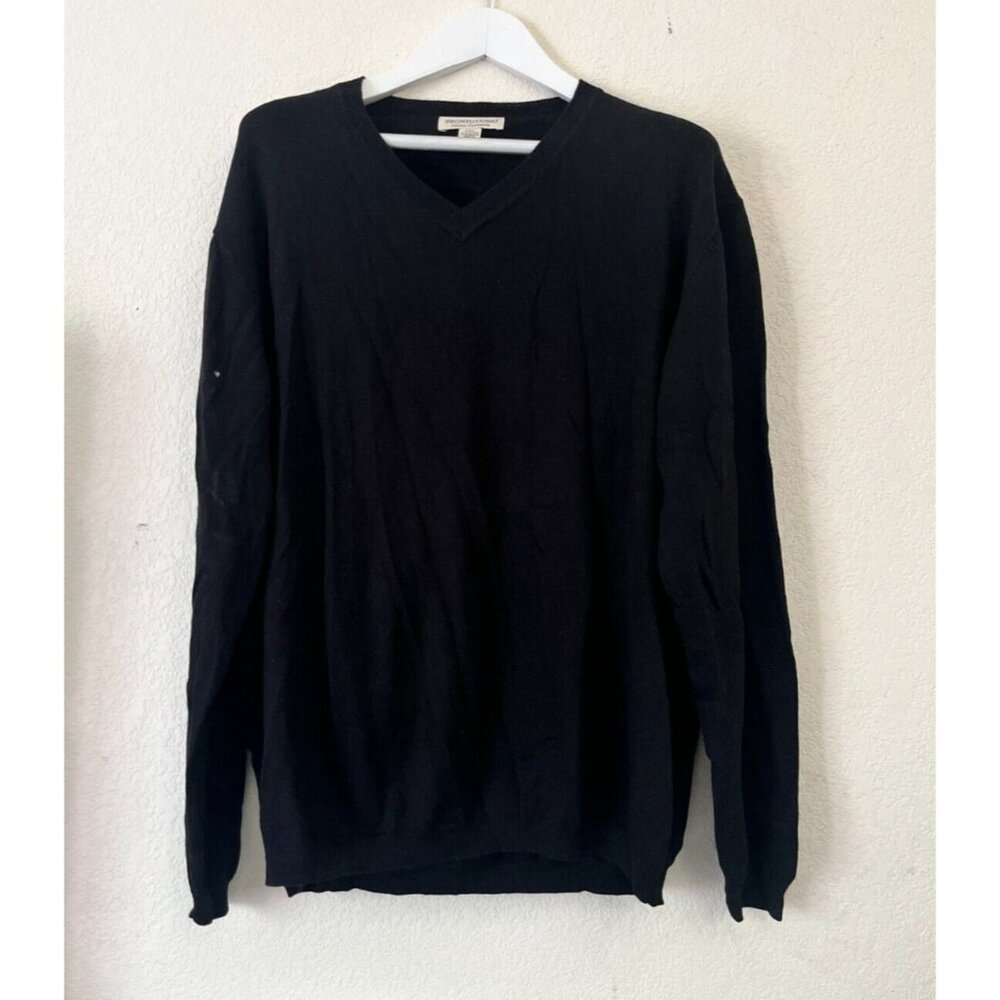 Pronto Uomo Mens Cotton Cashmere V-Neck Sweater Size XL Black Knit Cozy Preppy